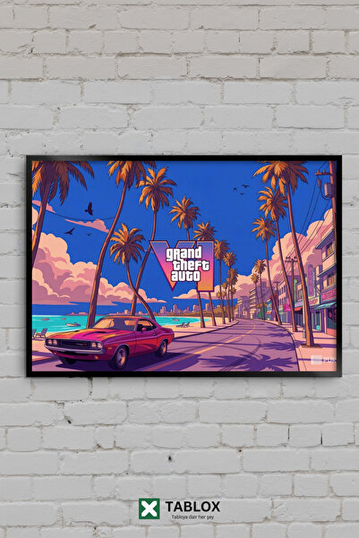 TABLOX GTA 6 Grand Theft Auto Vice City Mașină retro cu aspect de cadru palmi...
