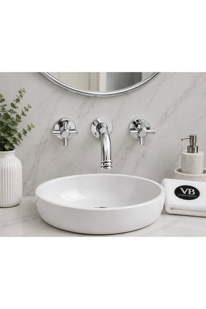 vb vitrinbanyo صنبور حوض مثبت على الحائط من Koç بثلاث فتحات، مصنوع من الكروم ...