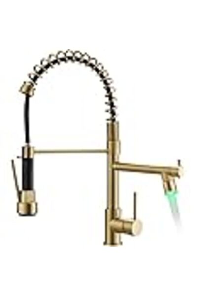 AIMADI Gold Kitchen Faucet with Sprayer - Modern Single Handle Spring Gold Ki...