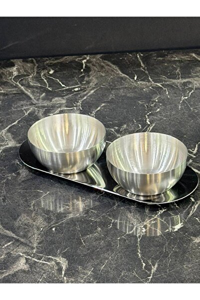 isra kristal Stainless Steel Mehran Silver Tray, Sauce Bowl and Snack Bowl Pr...