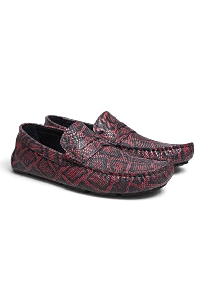 FRANCO CALVANI Bordo Black Snake Print Bordo Color Laceless Genuine Leather M...
