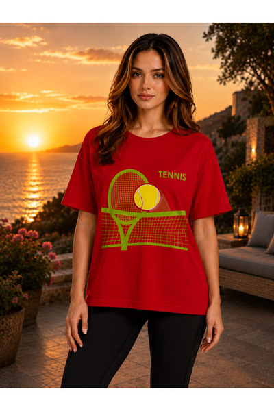 VODEXA Unisex Oversize Tennis Printed T-Shirt 100% Cotton Tennis Themed Comfo...