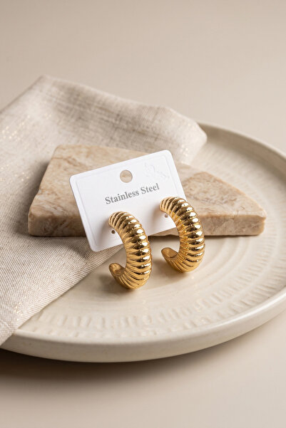 Lisinya 316L Steel Gold Color Curved Croissant Model Earrings -