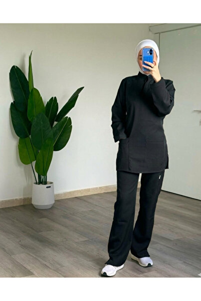 sketch Women's long-sleeved black scrub (Black)