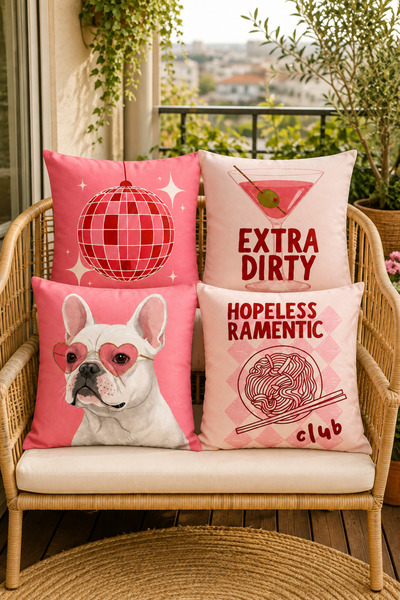 stellahomes Set of 4 Pink Retro Decorative Throw Pillow Covers – Disco, Cockt...