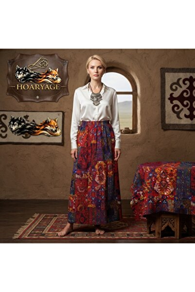 hoaryage Elastic Waist, Vibrant Colored Patterned Viscose Printed Fabric Maxi...