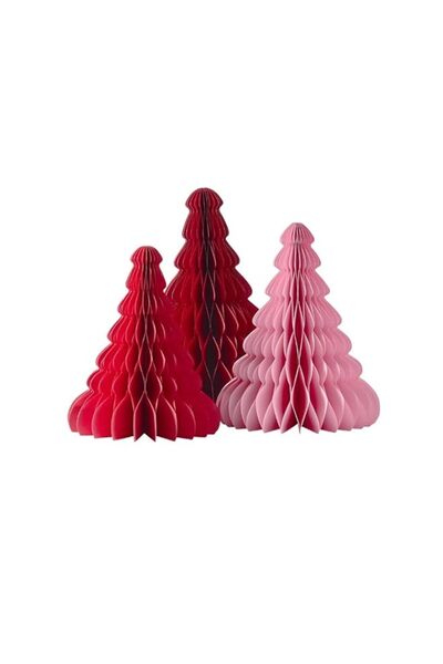 Generic Festive Pink and Red Honeycomb Christmas Tree Decorations – Holiday