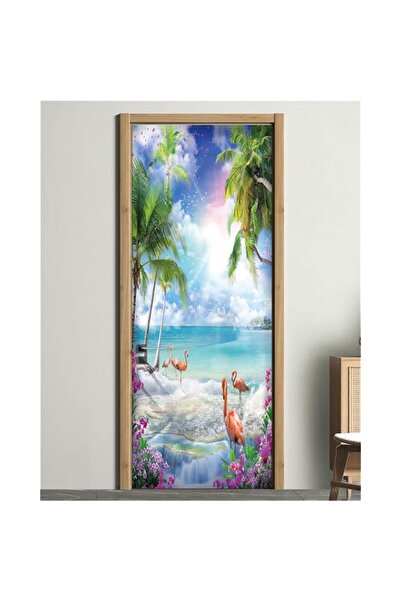 Generic Brand BPA 3D Sunset Pink Flamingos Door Murals Self-Adhesive Door Sti...