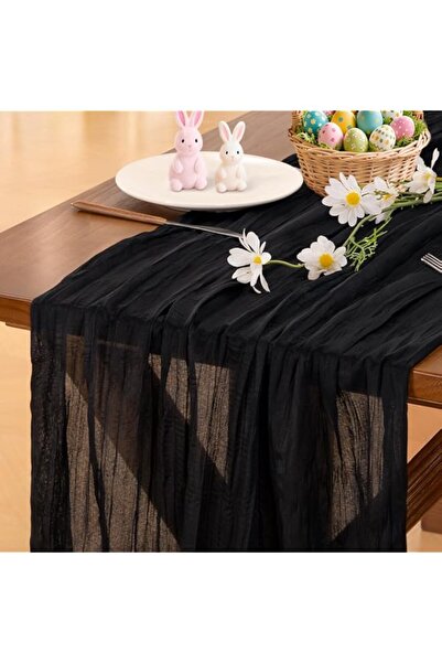 Generic Socomi Black Cheesecloth Table Runner Boho Rustic Gauze Summer 120 in...