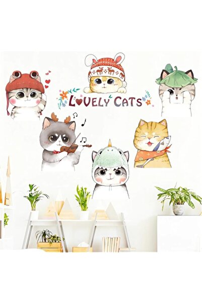 Generic Brand Six Cute Kittens Wall Stickers – DIY Hand-Painted Cartoon Cat V...