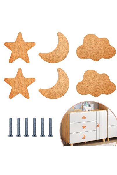 Generic 6PCS Wooden Cabinet Knobs Star Moon Cloud Shape Wood Knobs for Nurser...