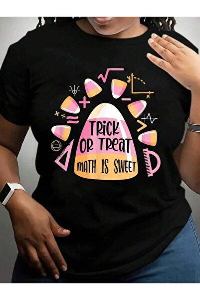kai22 تي شيرت بطباعة جرافيكية سوداء مضحكة لعيد الهالوين بتصميم Trick Or Treat...