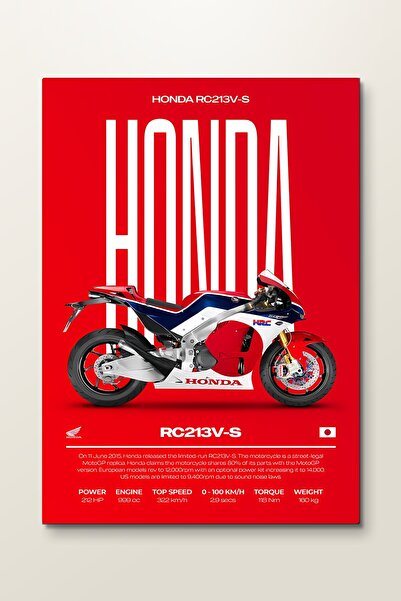 Honda RC213V-S - Kırmızı Zemin - Araba Metal Tablo - Mıknatıslı Montaj - Duvar Dekoru