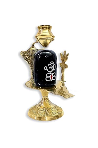 Generic Decorative Brass Shivling Idol with Om Tripundra Lord Shiva Puja Murt...