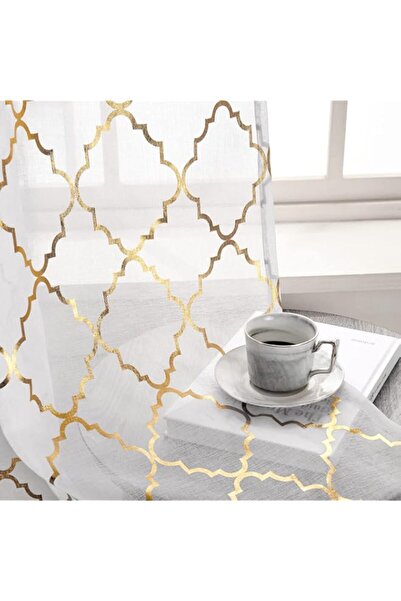 Generic Brand Kotile White and Gold Sheer Curtains 63 Inch Length 2 Panels Se...
