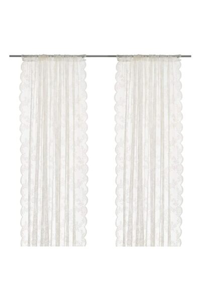 Generic Brand IKEA.. Alvine Spets Polyester Floral Sheer Pair Of Curtains (Wh...