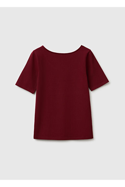 United Colors of Benetton Women's Plum Cotton Blend Knitted Slim Fit Wide Col...