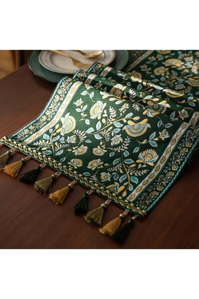 Generic 35 * 180 cm Retro-Luxury Tassels Table Runner for Kitchen & Dining Ta...