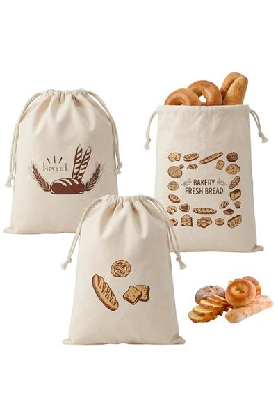 Generic Beeswax Bread Bags 3 Pcs, Portable Drawstring-Closure Bread Storage B...