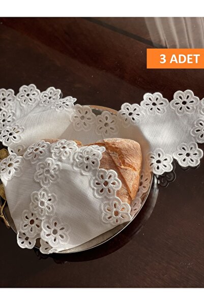 QBR Home 3'lü Set Delikişi Ekmek Örtüsü. Papatya Model