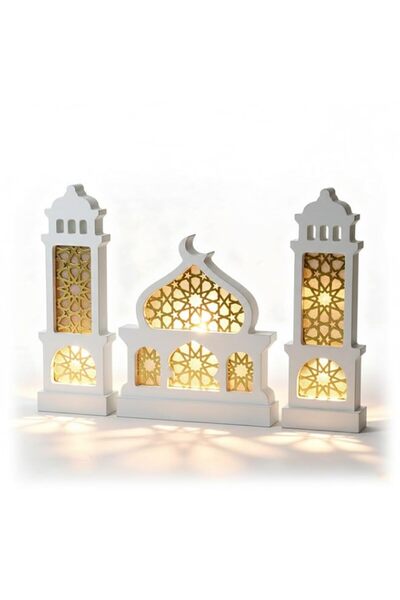 Generic Wooden Mosque Design LED Tabletop Ramadan Lamp – Eid Mubarak Decorati...