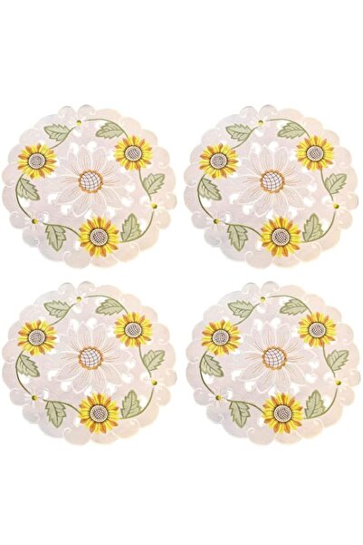 Generic Elegant Round Placemats, 4 Pcs Set, Luxury Sunflower Embroidery & Cut...