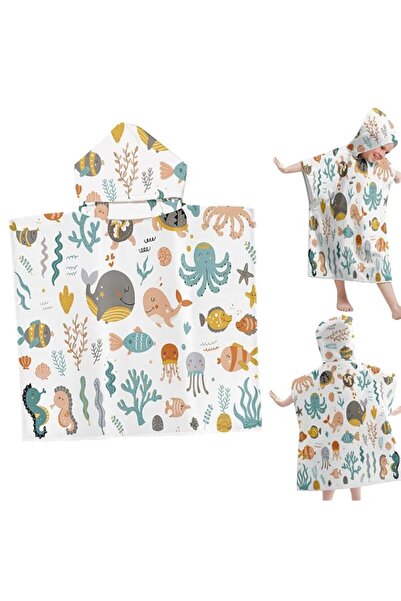 Generic Kids Hooded Poncho Bath Towel, Microfibre Swimming Bath Towel Hooded ...