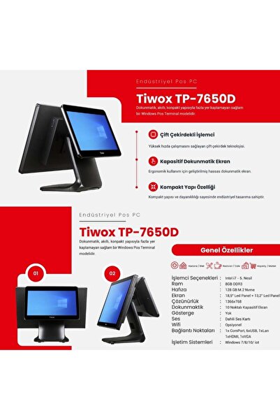 Tiwox TP-7650D I7 5.GEN 8GB/128GB SSD +13.3" 2.EKRAN ENDÜSTRİYEL POS PC