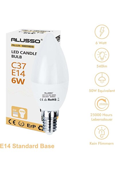 mucize Alusso C37 E14 6W Led Candle Bulb - 50W Equivalent Slim Capillary Led ...