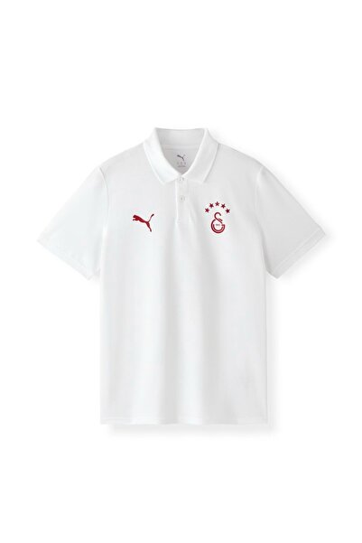 Puma Unisex Polo Collar T-Shirt White Red Fan Buttoned Pique Fabric T-Shirt