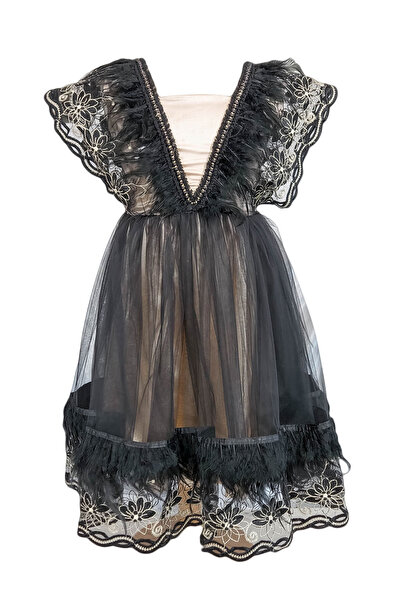 fantasialand Rochie ocazie cu pene, culoare neagra