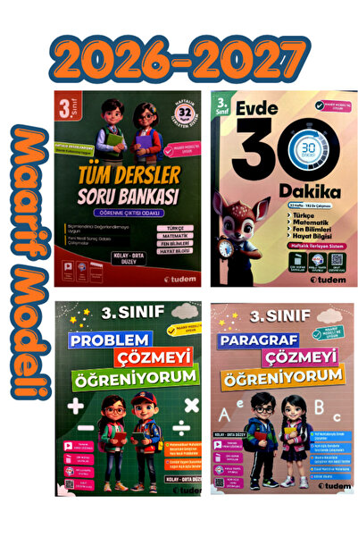 Tudem Yayınları Tudem 3.Sınıf Tüm Dersler - Evde 30 Dakika - Problem - Paragr...