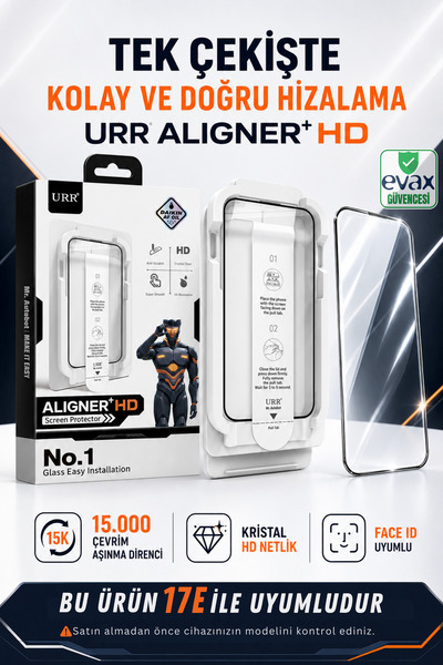 Evax [URR] iPhone 17E Uyumlu HD+ SGS Sertifikalı Cam Ekran Koruyucu, Kolay Ku...