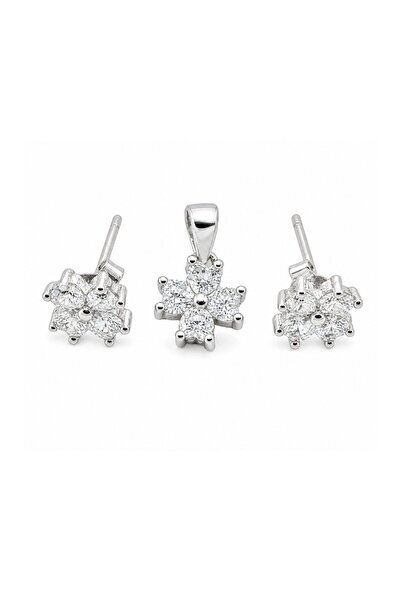 Generic Brand Earrings and Pendant Series, 4 Petal Flower Model, White Zircon...