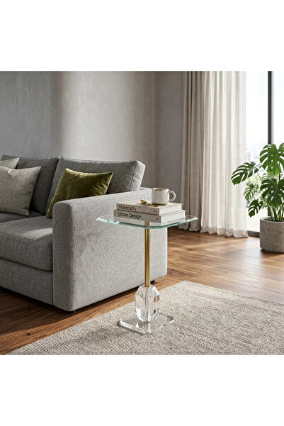 Al Hadaya Mall Gold Service Table in Glass and Acrylic Modern Contemporary De...