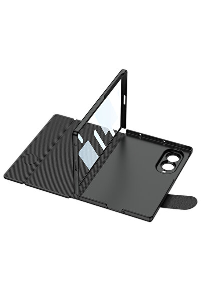 VOYO Samsung Galaxy Z Fold 8 Kapaklı Kartlıklı Kılıf Karbon Desenli Magnetik