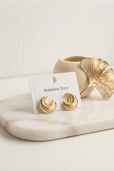 Inure Jewelry 316L Steel Gold Color Moon Model Women's Earrings