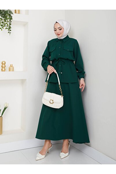 exxitcollection Set de jachetă și fustă hijab pentru femei, din țesătură dubl...