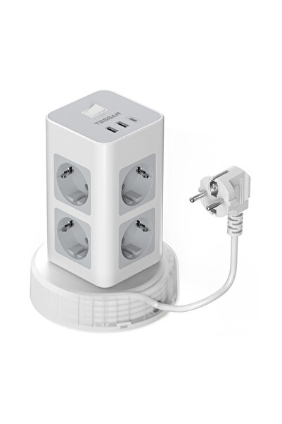TESSAN Prelungitor tip Turn TPS03RX-DE-C, 8 prize, 2X USB A, 1X USB-C, 3A, 36...