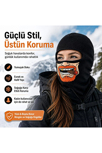 Çorap Giyim Unisex Sakallı Puro Baskılı Balaklava 1 Adet Tek Beden Viskoz Kas...