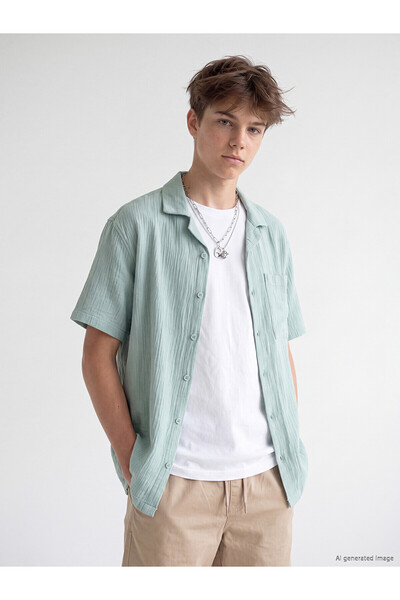 LC Waikiki Nevavm Short-Sleeved Muslin Boy's Shirt with a Difference