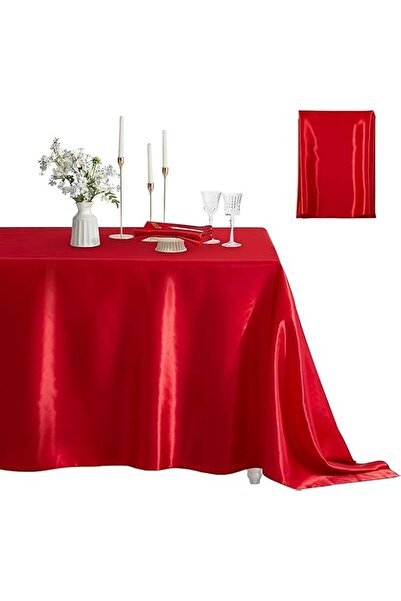 Generic Elegant Satin Rectangular Tablecloth, Red, Stain Resistant, Wrinkle F...