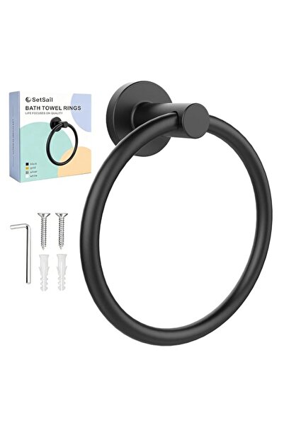 Generic SetSail Towel Holder for Bathroom Wall Matte Black Towel Ring Stainle...