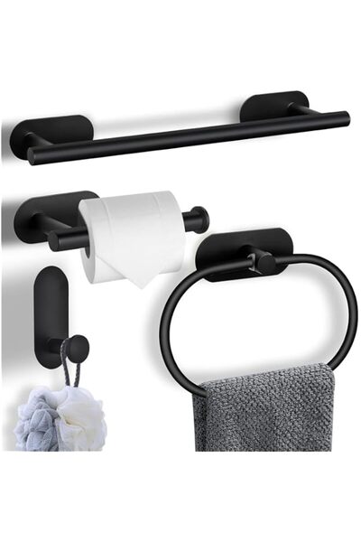 Generic 4-Pieces Matte Black Bathroom Hardware Set,Wall Mounted Stainless Ste...