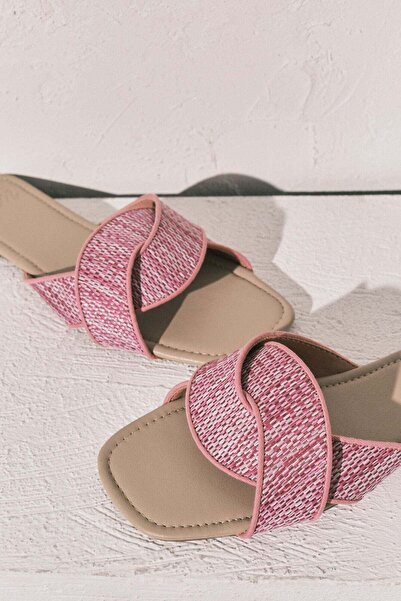 Women'secret Pink raffia mule sandals