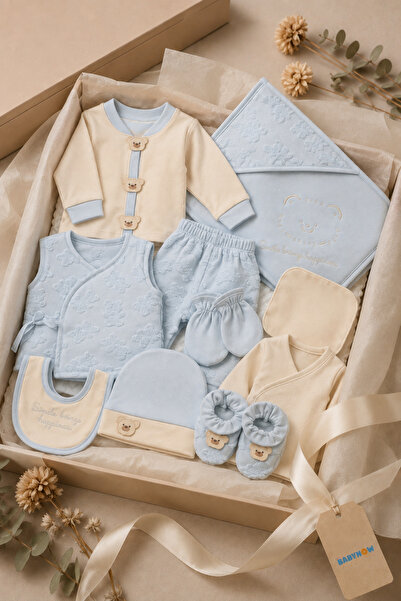flandoly Teddy Bear Detailed Jacquard 10-Piece Hospital-Issued Baby Boy Set –...