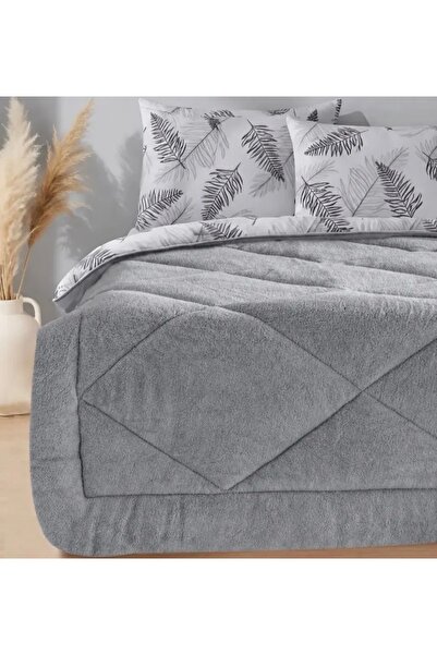 İlay home concept Double 5-Piece Wellsoft Fleece Fluffy Sleeping Set / Gray D...