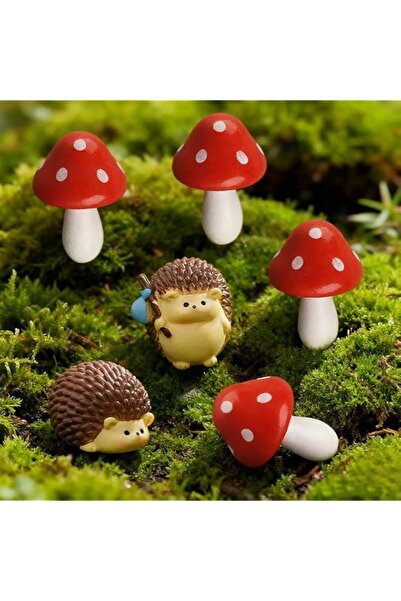 Generic 6 PCS Fairy Garden Ornaments Set, Resin Hedgehogs and Wooden Mushroom...