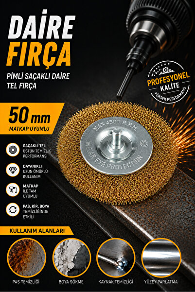 NEXTRA 50 mm Pimli Saçaklı Daire Tel Fırça – Matkap Uyumlu Pas Boya Temizleme...