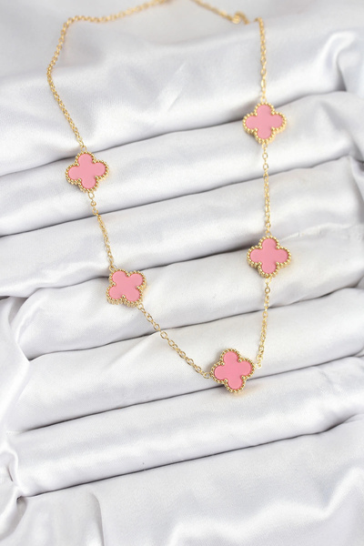 online kapsulavm avm alışveriş 316L Steel Chain Gold Pink Color Clover Women ...